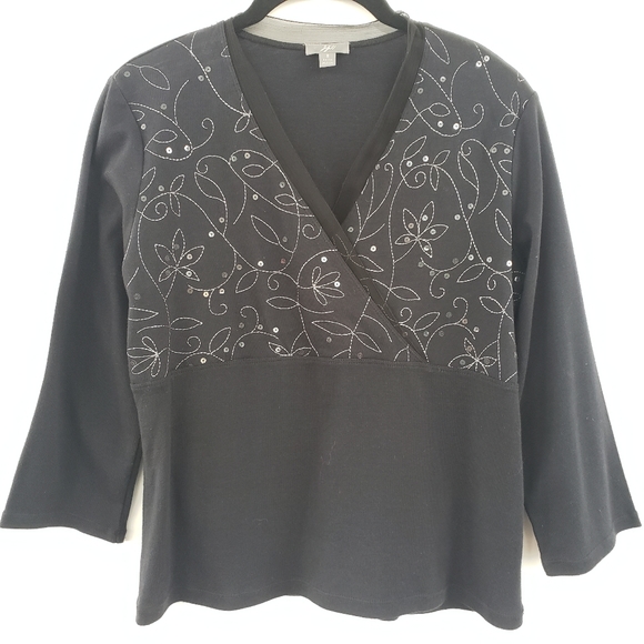 J. Jill Blk Top - Embroidered/Sequin Embellishmnt - Picture 1 of 5